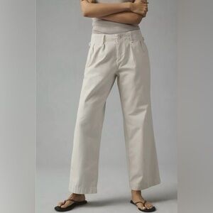 Anthropologie Maeve Pleated Wide Leg Chino Trouser Light Stone Size 10 #1695
